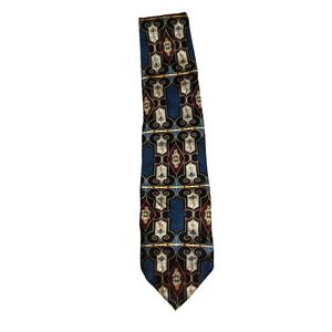 Bill Blass Silk Tie Blue Geometric Pattern Mens Luxury Necktie